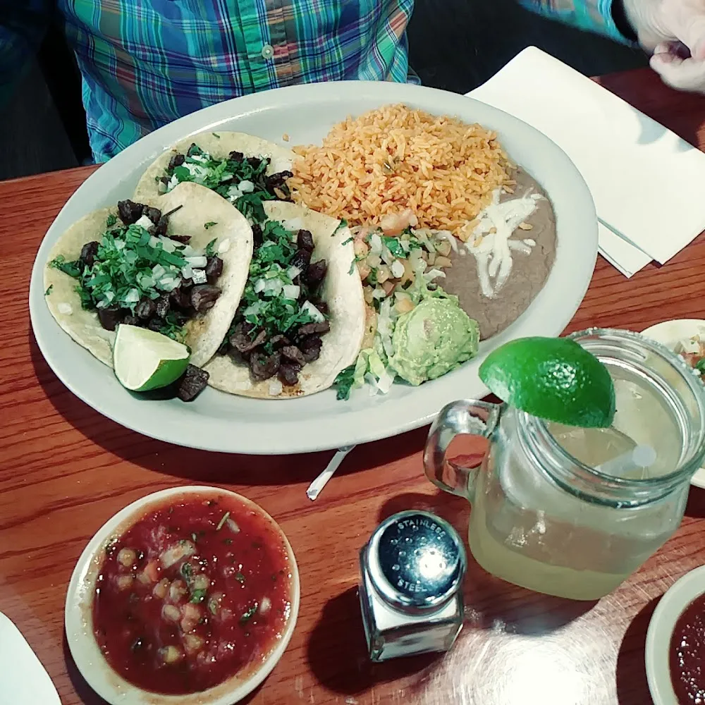 Carne Asada Tacos with Rice and Beans
